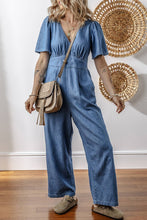 Load image into Gallery viewer, Riley Denim V-Neck Short Sleeve Jumpsuit