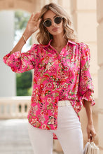 Load image into Gallery viewer, Eliana Strawberry Pink Floral Print Smocked Cuff Puff Sleeve Shirt