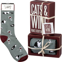 Load image into Gallery viewer, Cats And Wine Box Sign And Sock Set - Simply Susan’s
