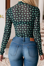 Load image into Gallery viewer, Kinsley St Patrick Shamrock Printed Long Sleeve Mesh Bodysuit