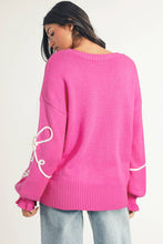 Load image into Gallery viewer, Leah Corded Flower Bow Ribbed Trim Casual Sweater