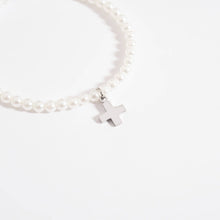 Load image into Gallery viewer, 18K Gold PVD Cross Charm Pearl Beaded Bracelet