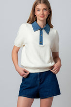 Load image into Gallery viewer, Sara Denim Collar Knit Sweater Top - Simply Susan’s