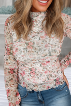 Load image into Gallery viewer, Lillian Floral Long Sleeve High Neck Sheath Mesh Blouse