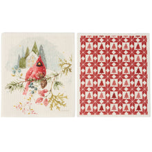 Load image into Gallery viewer, Winter Cardinal Swedish Dishcloth Set