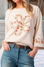 Load image into Gallery viewer, Elena Flower Patch Graphic Exposed Seam Wide Sleeve Loose Top