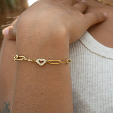 Load image into Gallery viewer, 18K Gold PVD Stainless Steel "Heart" Paperclip Bracelet