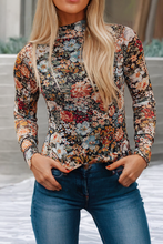 Load image into Gallery viewer, Lillian Floral Long Sleeve High Neck Sheath Mesh Blouse
