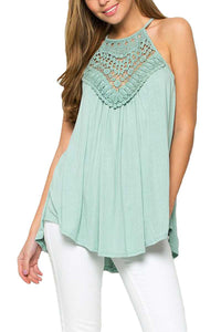 Crochet Lace Detail Tank Top With Back Keyhole