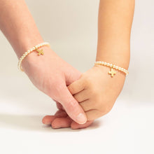 Load image into Gallery viewer, 18K Gold PVD Cross Charm Pearl Beaded Bracelet
