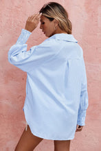 Load image into Gallery viewer, Natalie Smocked Cuffed Striped Boyfriend Shirt with Pocket
