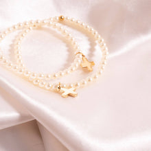 Load image into Gallery viewer, 18K Gold PVD Cross Charm Pearl Beaded Bracelet
