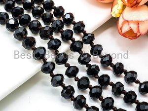 60"/36" Long Hand Knotted Black Crystal Necklace