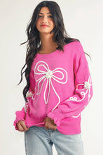 Load image into Gallery viewer, Leah Corded Flower Bow Ribbed Trim Casual Sweater
