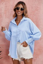 Load image into Gallery viewer, Natalie Smocked Cuffed Striped Boyfriend Shirt with Pocket
