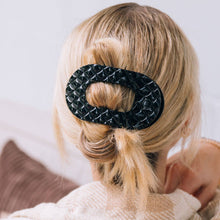 Load image into Gallery viewer, Flat Round Hair Clip | Large | Jet Black Quilted - Simply Susan’s
