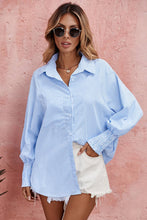 Load image into Gallery viewer, Natalie Smocked Cuffed Striped Boyfriend Shirt with Pocket
