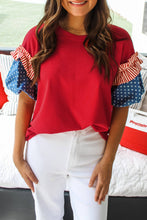 Load image into Gallery viewer, Fiery Red Stars Stripes Short Puff Sleeve Top - Simply Susan’s
