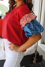 Load image into Gallery viewer, Fiery Red Stars Stripes Short Puff Sleeve Top - Simply Susan’s
