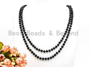 60"/36" Long Hand Knotted Black Crystal Necklace