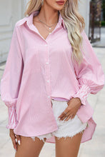 Load image into Gallery viewer, Natalie Smocked Cuffed Striped Boyfriend Shirt with Pocket
