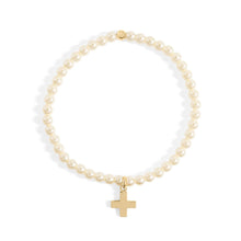Load image into Gallery viewer, 18K Gold PVD Cross Charm Pearl Beaded Bracelet
