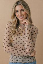 Load image into Gallery viewer, High Neck Polka Dot Merrow Hem Mesh Top
