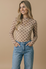 Load image into Gallery viewer, High Neck Polka Dot Merrow Hem Mesh Top
