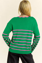 Load image into Gallery viewer, Glinda Green Stripe Ribbon Cute Bow Detail Sweater Knit Cardigan
