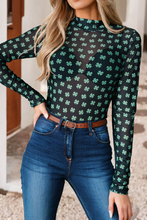 Load image into Gallery viewer, Kinsley St Patrick Shamrock Printed Long Sleeve Mesh Bodysuit
