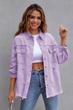 Load image into Gallery viewer, PAISLEY RAW EDGE SOLID COLOR LAPEL DENIM JACKET
