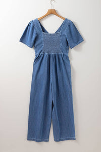 Riley Denim V-Neck Short Sleeve Jumpsuit