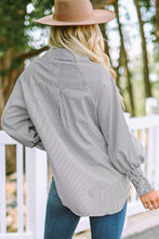 Load image into Gallery viewer, Natalie Smocked Cuffed Striped Boyfriend Shirt with Pocket

