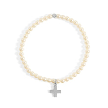 Load image into Gallery viewer, 18K Gold PVD Cross Charm Pearl Beaded Bracelet
