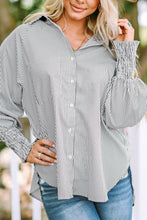 Load image into Gallery viewer, Natalie Smocked Cuffed Striped Boyfriend Shirt with Pocket
