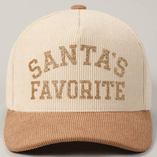 Load image into Gallery viewer, Santa's Favorite Glitter Text 5 Panel Corduroy Cap - Simply Susan’s
