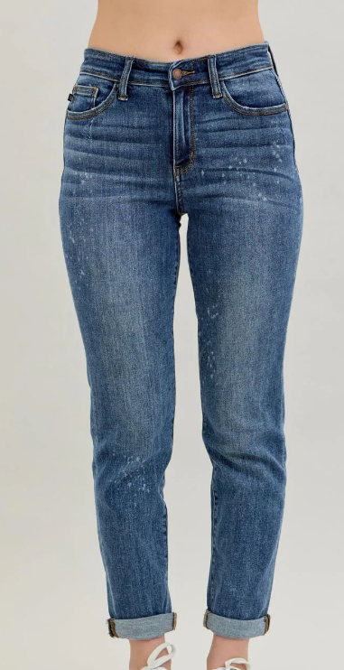 Judy Blue High Waist Bleach Splash Boyfriend Denim Jeans