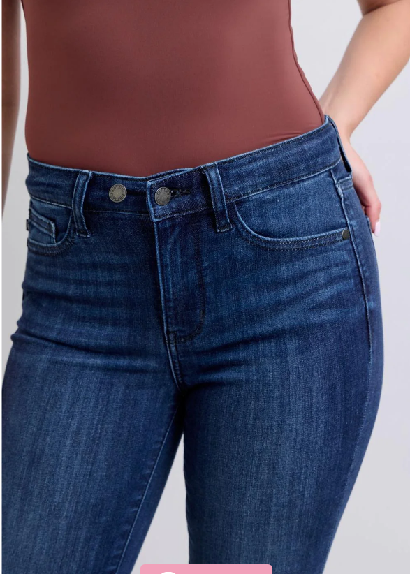 Judy Blue Mid Rise Raw Hem Skinny Denim Jeans