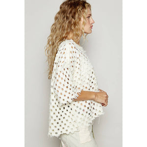 Valentina Round neck short sleeve open knitted woven top