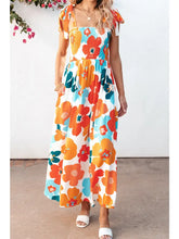 Load image into Gallery viewer, Esme Orange Floral Self Tied Straps Smocked Bust Maxi Dress
