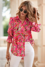 Load image into Gallery viewer, Eliana Strawberry Pink Floral Print Smocked Cuff Puff Sleeve Shirt
