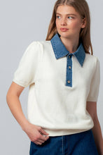 Load image into Gallery viewer, Sara Denim Collar Knit Sweater Top - Simply Susan’s
