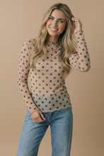 Load image into Gallery viewer, High Neck Polka Dot Merrow Hem Mesh Top
