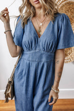Load image into Gallery viewer, Riley Denim V-Neck Short Sleeve Jumpsuit
