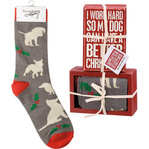 I Work Hard So My Dog Box Sign And Sock Set