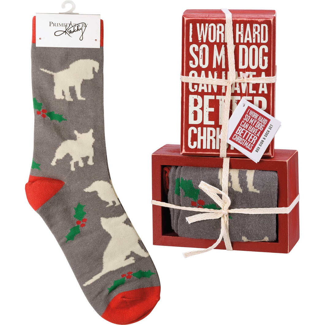 I Work Hard So My Dog Box Sign And Sock Set