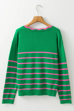 Load image into Gallery viewer, Glinda Green Stripe Ribbon Cute Bow Detail Sweater Knit Cardigan
