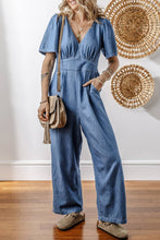 Load image into Gallery viewer, Riley Denim V-Neck Short Sleeve Jumpsuit
