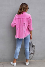 Load image into Gallery viewer, PAISLEY RAW EDGE SOLID COLOR LAPEL DENIM JACKET
