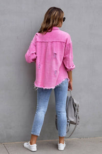 PAISLEY RAW EDGE SOLID COLOR LAPEL DENIM JACKET
